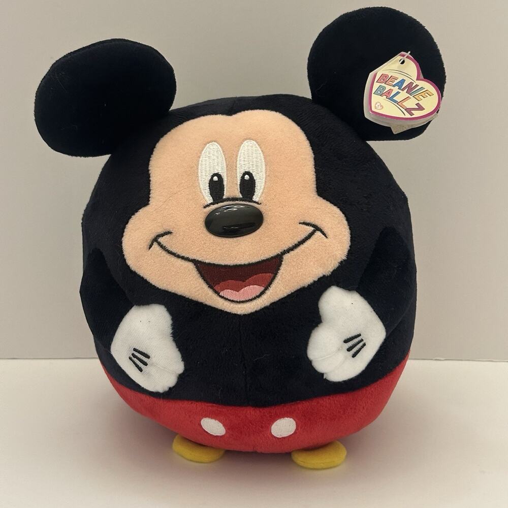 Disney Ty Mickey Mouse Beanie Ballz Stuffed Plush 10 Inch Large Round